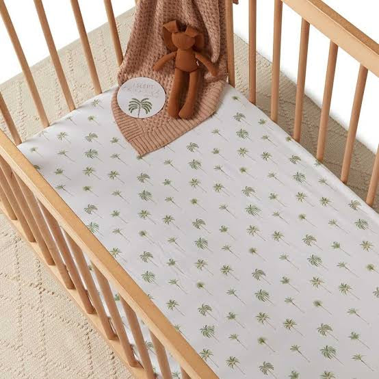 Green Palm l Fitted Cot Sheet - Snuggle Hunny Kids