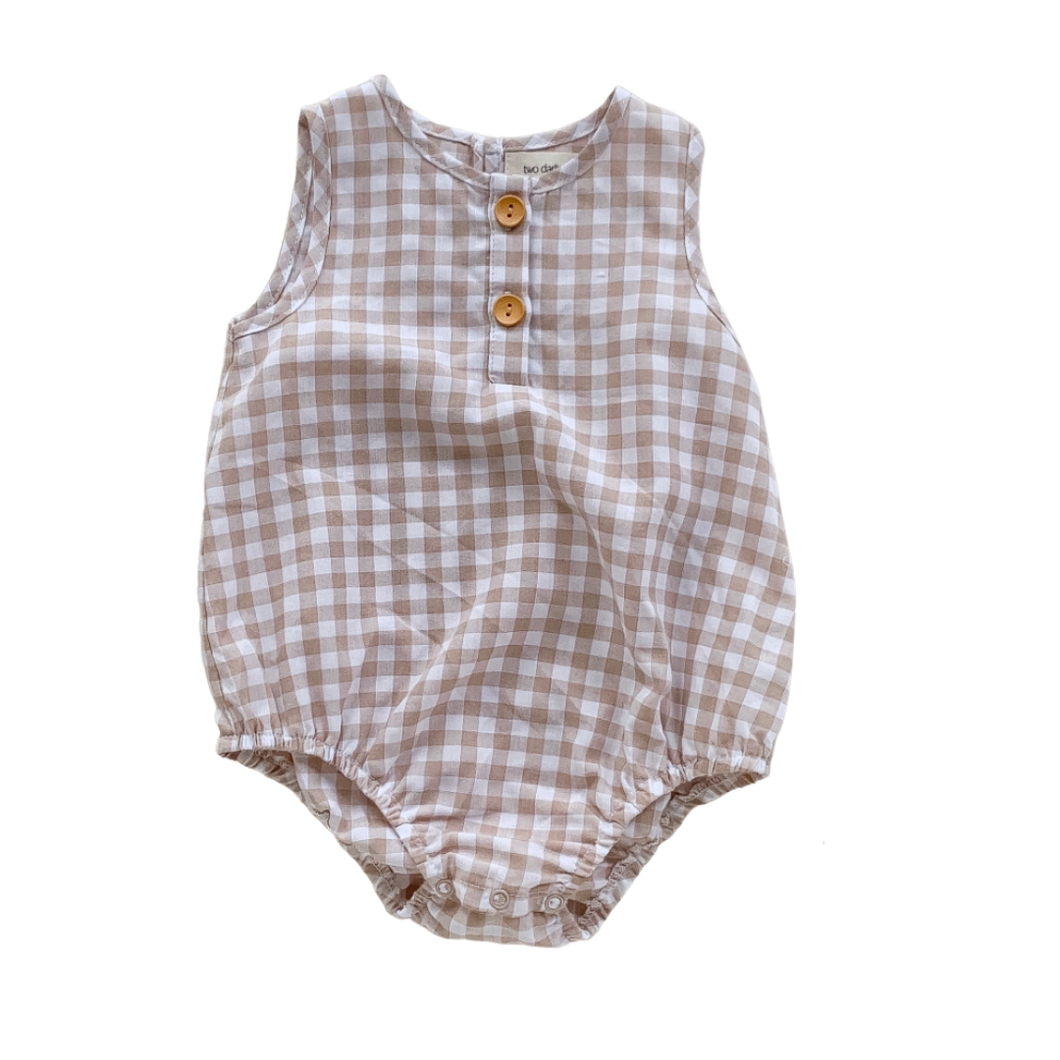 Sand Gingham Bubble Romper - Two Darlings