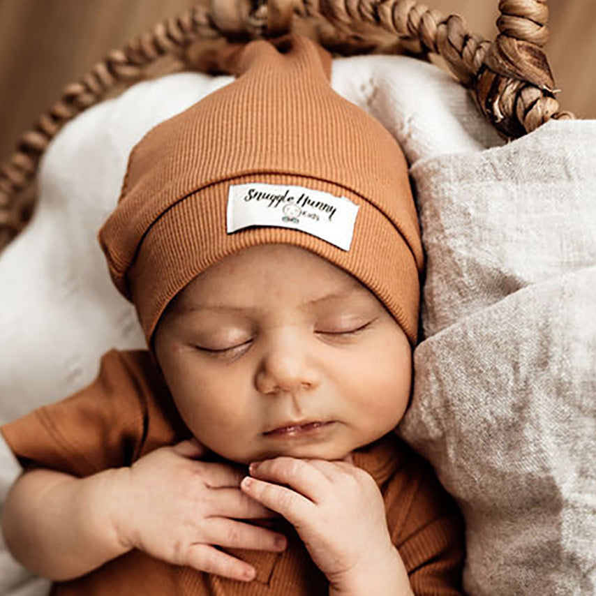 Chestnut l Ribbed Knotted Beanie - Snuggle Hunny Kids