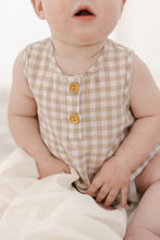 Load image into Gallery viewer, Sand Gingham Bubble Romper - Two Darlings
