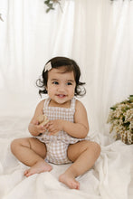 Load image into Gallery viewer, Sand Gingham Shirred Romper - Two Darlings
