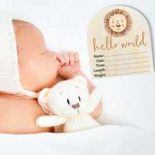 Load image into Gallery viewer, Hello World Lion Wooden Birth Announcement Disc - Timber Tinkers
