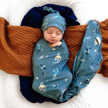 Load image into Gallery viewer, Rocket l Jersey Wrap &amp; Beanie Set - Snuggle Hunny Kids
